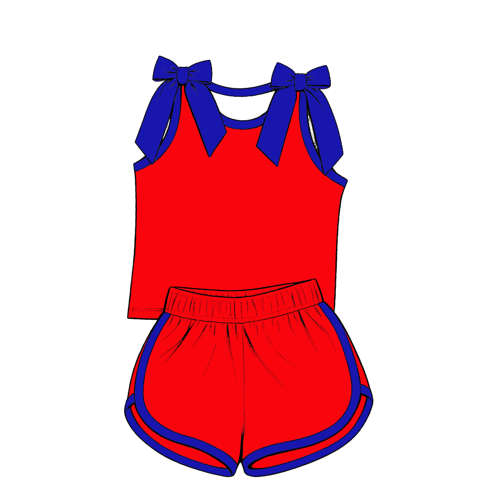 custom moq 5 mix size Baby Girls Purple Bow Sleeveless Top Blue Shorts Summer Outfit Sets