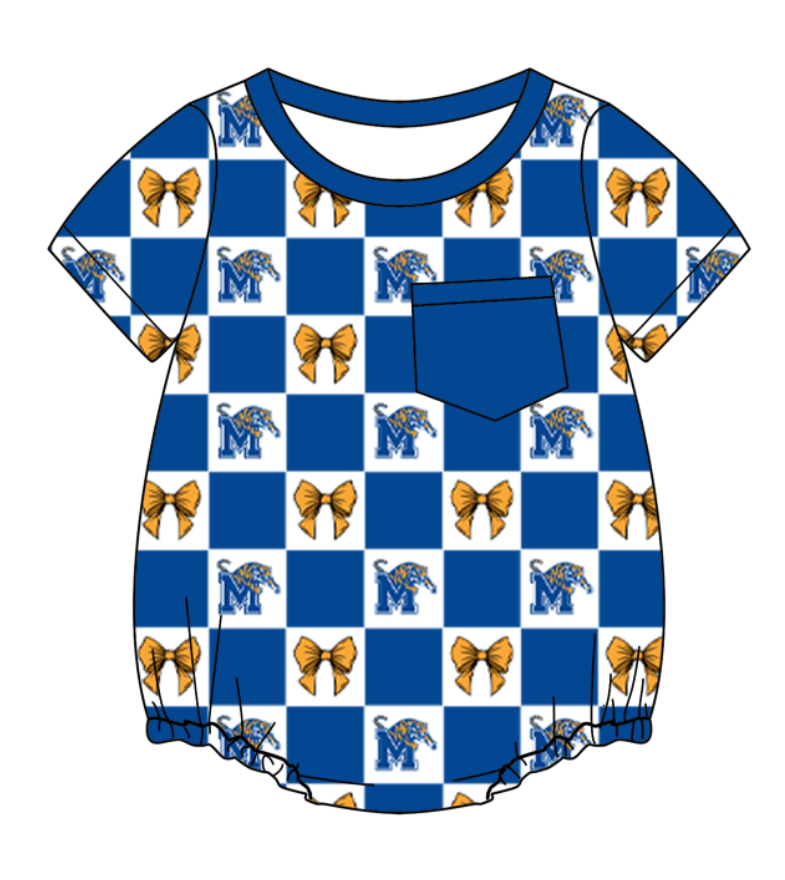 Custom moq 5 mix size milk silk baby boy clothes team summer bow blue short sleeve romper