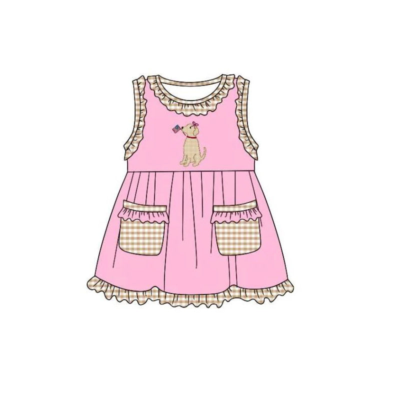 5.17custom each style moq 5eta 4-5week Sibling Sister patriotic puppy print blue and pink girls and boys outfits and baby romper match family design