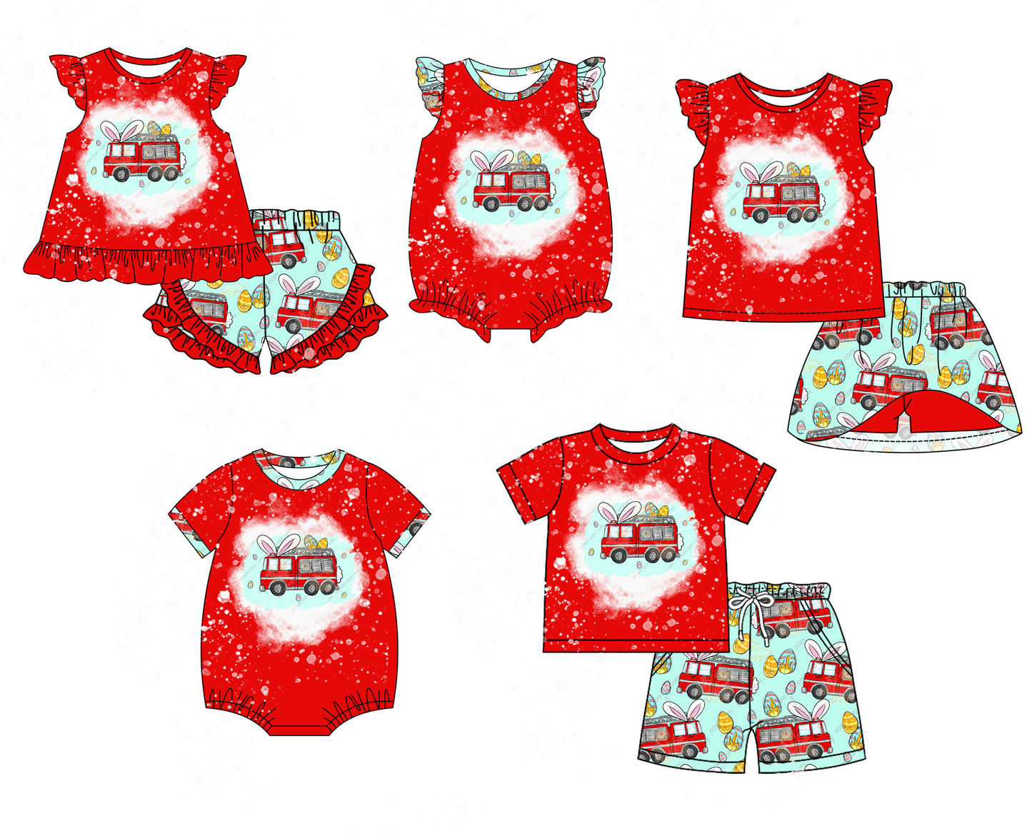 12.4 custom each style moq 5eta 4-6week Sibling Sister easter red baby girl short sleeve shorts sets and sets 2 and girls romper and boy romper and dress match design