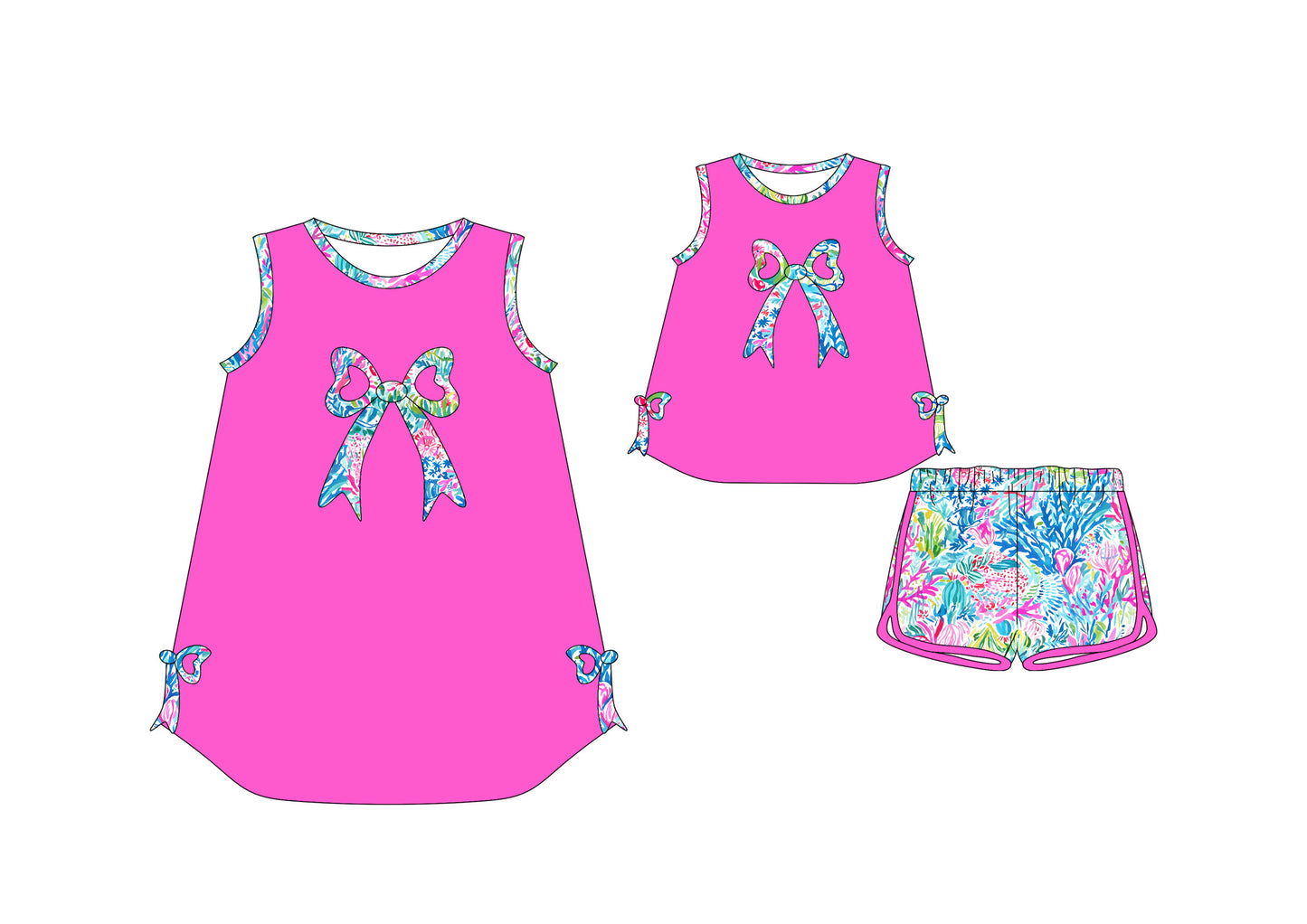 2.10 custom each style moq 5eta 4-6week Sibling Sister baby girl short sleeve shorts sets and dresses match design