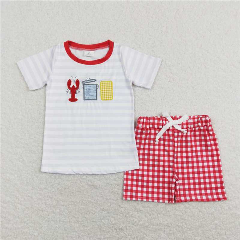 RTS NO MOQ Embroidery crayfish short-sleeved shorts suit & short-sleeved sets and romper