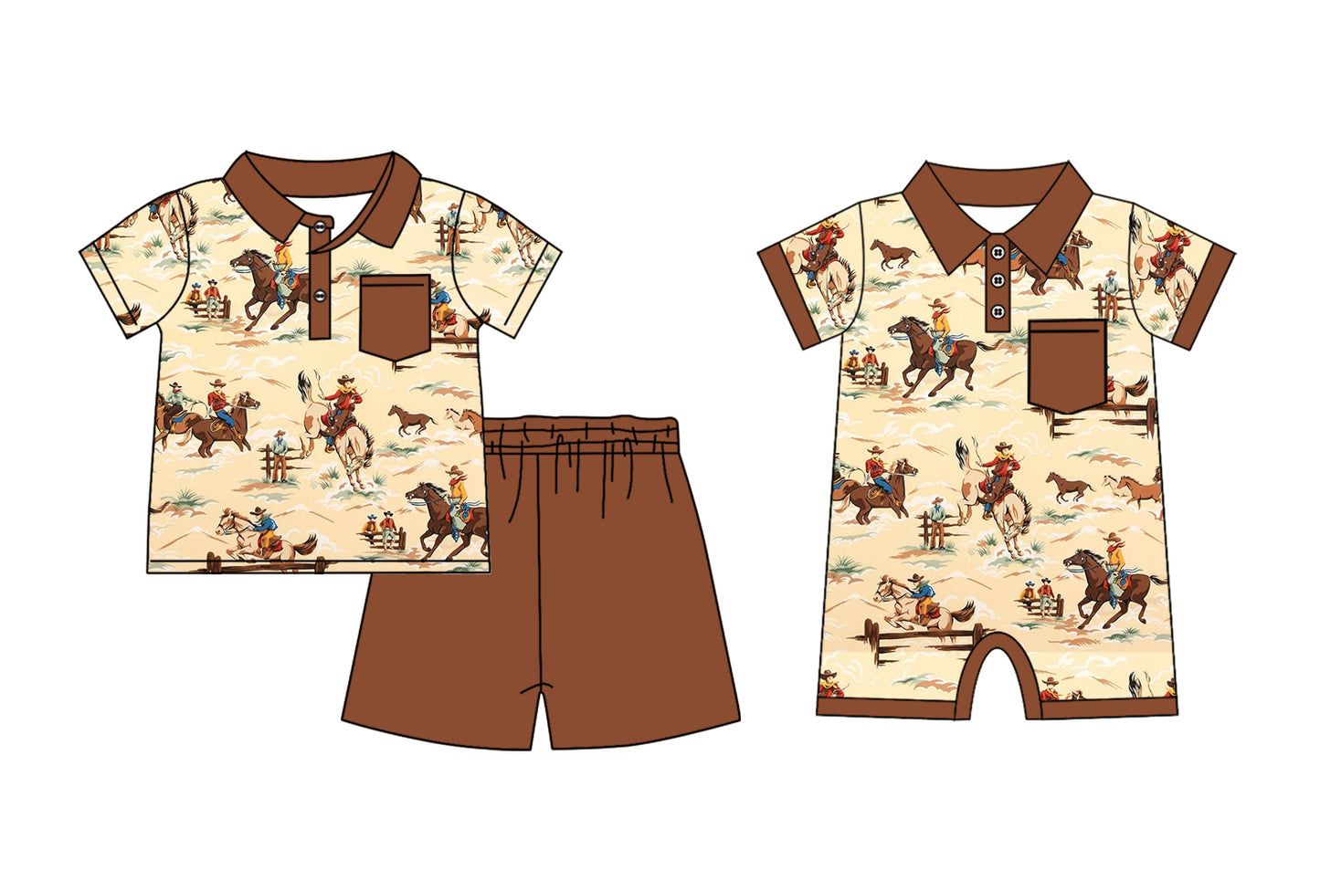 11.26 custom each style moq 5eta 4-6week Sibling Sister riding horse baby boy short sleeve shorts sets and rompers match design