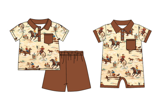 11.26 custom each style moq 5eta 4-6week Sibling Sister riding horse baby boy short sleeve shorts sets and rompers match design