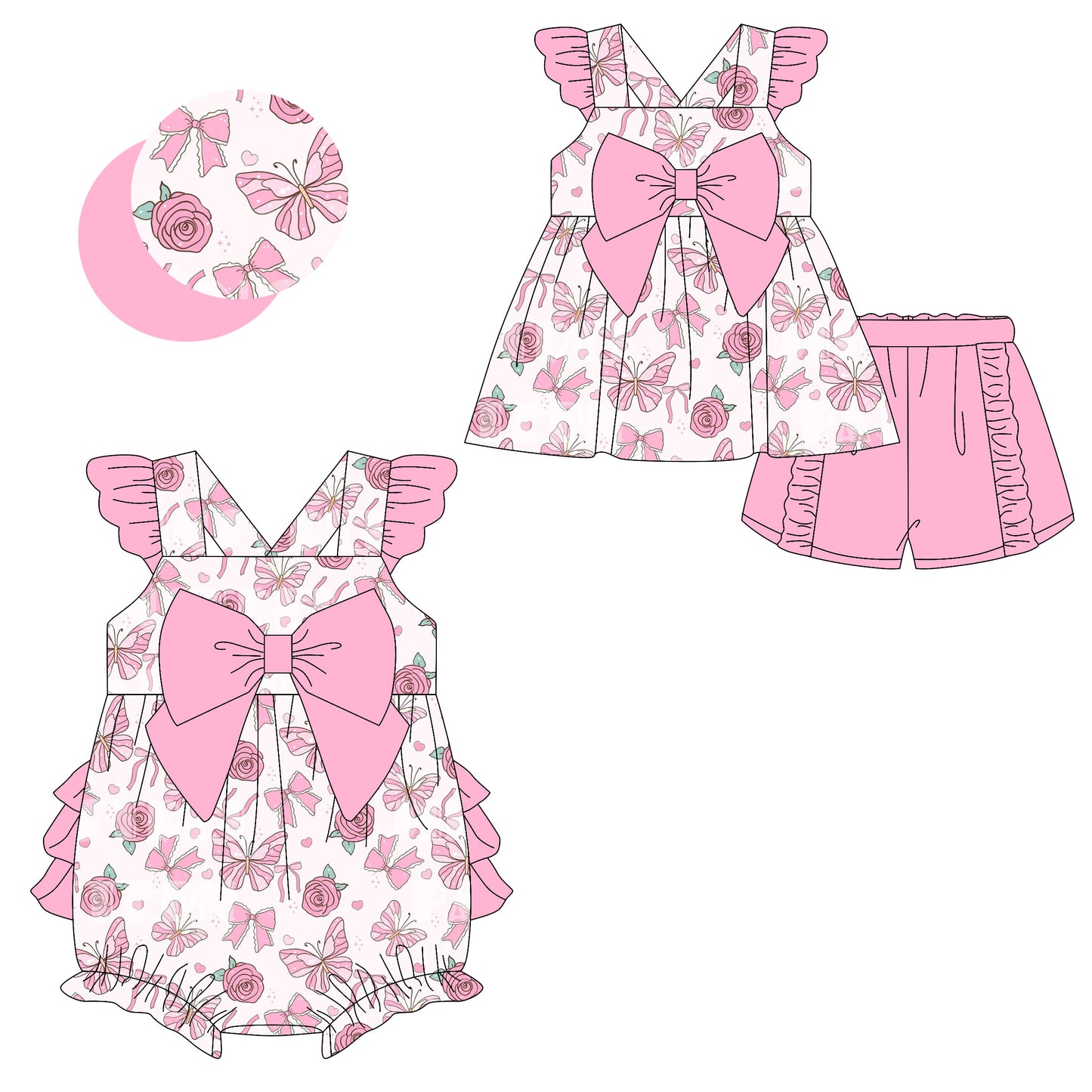 2.10 custom each style moq 5eta 4-6week Sibling Sister baby girls short sleeve shorts sets and romper match design