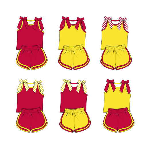 custom moq 5 mix size Baby Girls Red Bow Sleeveless Top Shorts Summer Casual Clothes Set