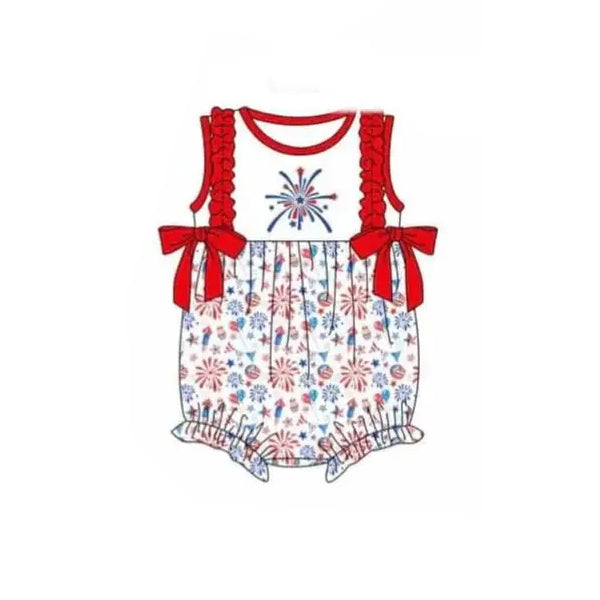 5.17custom each style moq 5eta 4-5week Sibling Sister fireworks print red girls and boys outfits and baby romper and dress match family design