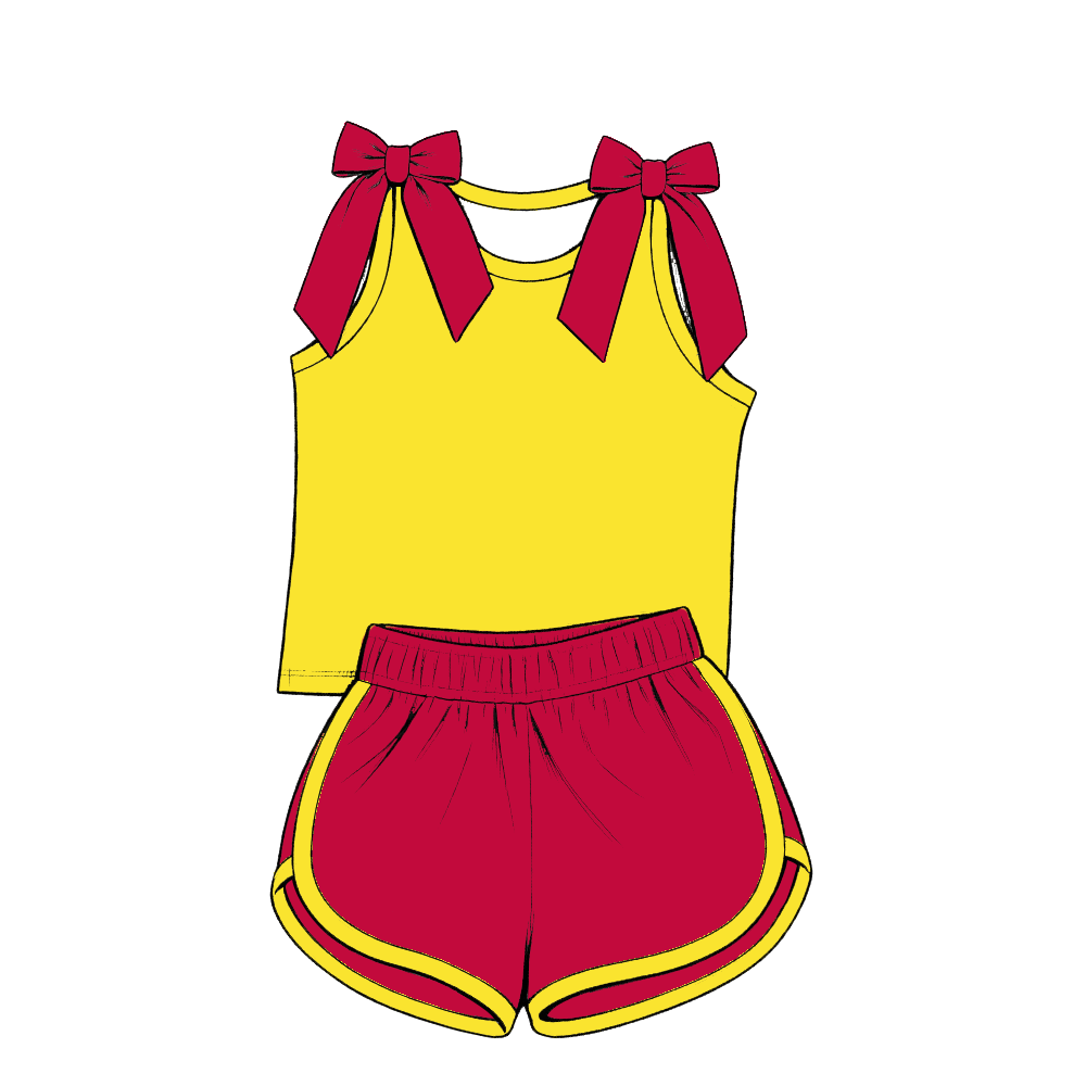 custom moq 5 mix size Baby Girls Red Bow Sleeveless Top Shorts Summer Casual Clothes Set
