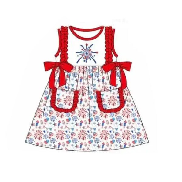 5.17custom each style moq 5eta 4-5week Sibling Sister fireworks print red girls and boys outfits and baby romper and dress match family design