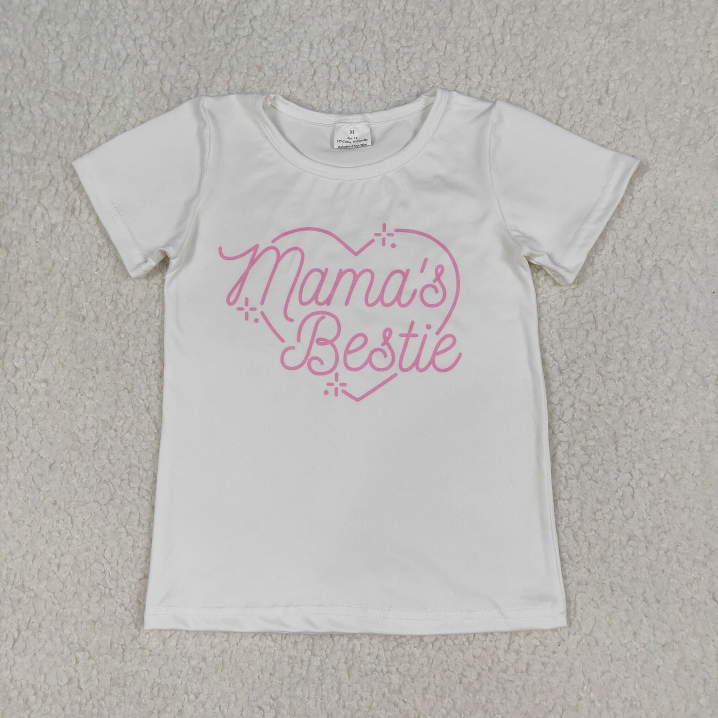 RTS NO MOQ（In Stock) GT1565 Mama's Bestie Letter White Short-Sleeve Top