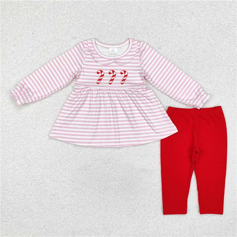 Baby Girls Christmas Stripe Candy Cane Collection - Peter Pan Collar Peplum Set & Romper
