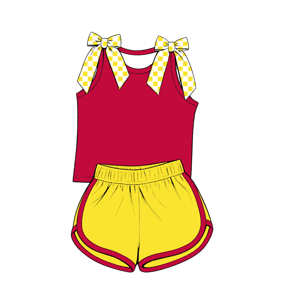 custom moq 5 mix size Baby Girls Red Bow Sleeveless Top Shorts Summer Casual Clothes Set