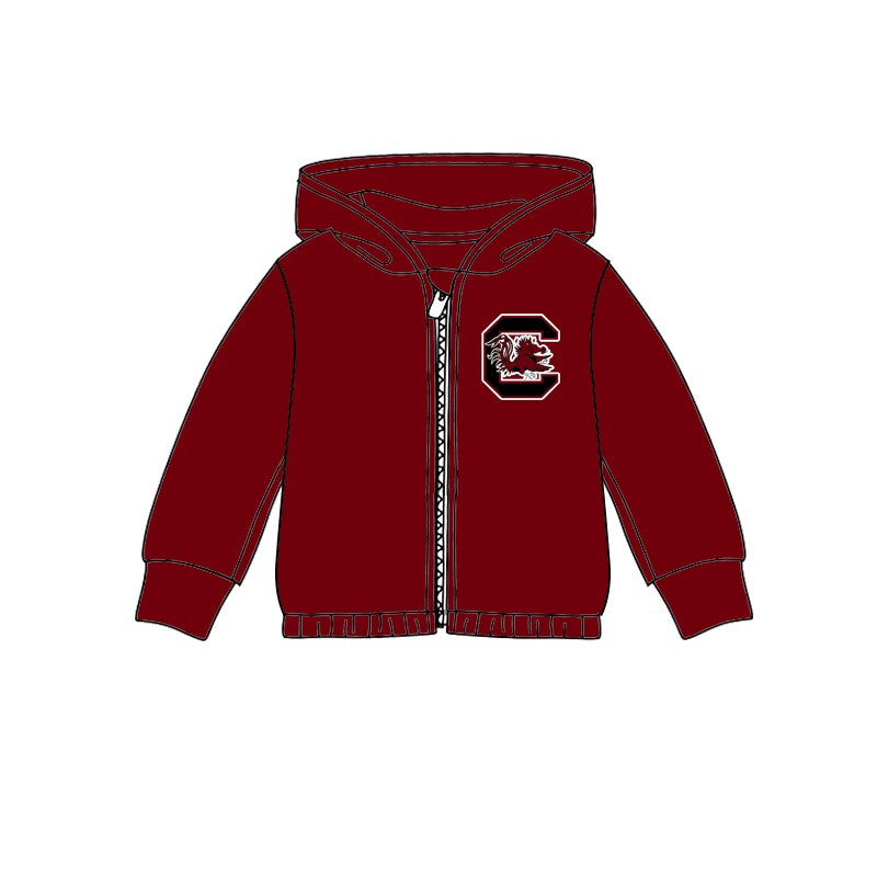 Custom moq 3 eta 6-7weeks team Girls dark red Hooded Zip-Up Pullover