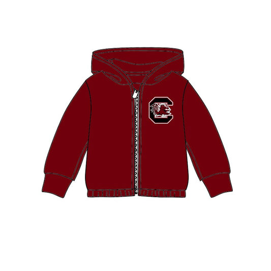 Custom moq 3 eta 6-7weeks team Girls dark red Hooded Zip-Up Pullover