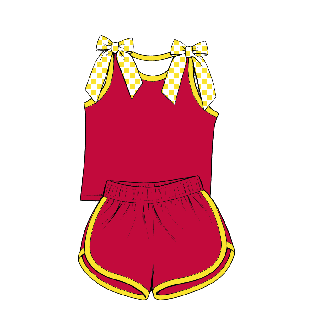 custom moq 5 mix size Baby Girls Red Bow Sleeveless Top Shorts Summer Casual Clothes Set