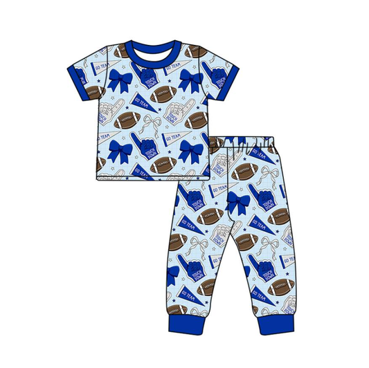 Custom moq 5 mix size milk silk summer teams baby boys clothes bow blue short sleeve pants sets-25.7.23