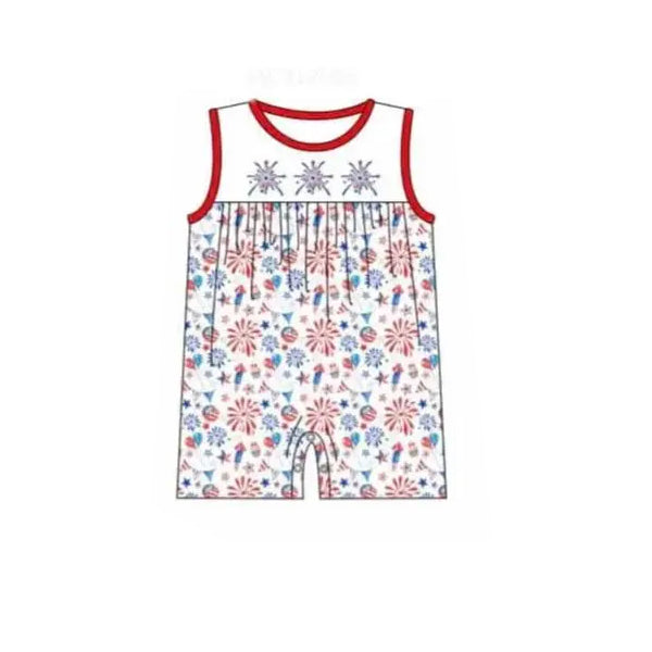 5.17custom each style moq 5eta 4-5week Sibling Sister fireworks print red girls and boys outfits and baby romper and dress match family design