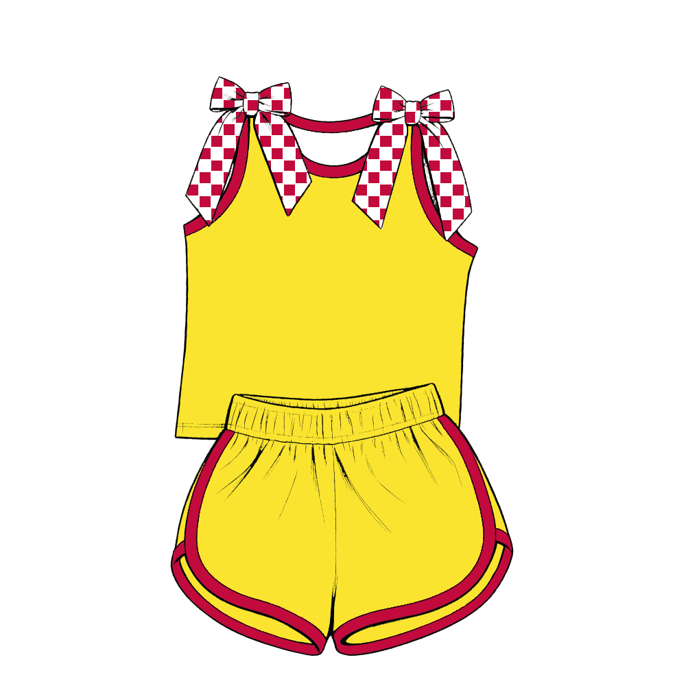 custom moq 5 mix size Baby Girls Red Bow Sleeveless Top Shorts Summer Casual Clothes Set