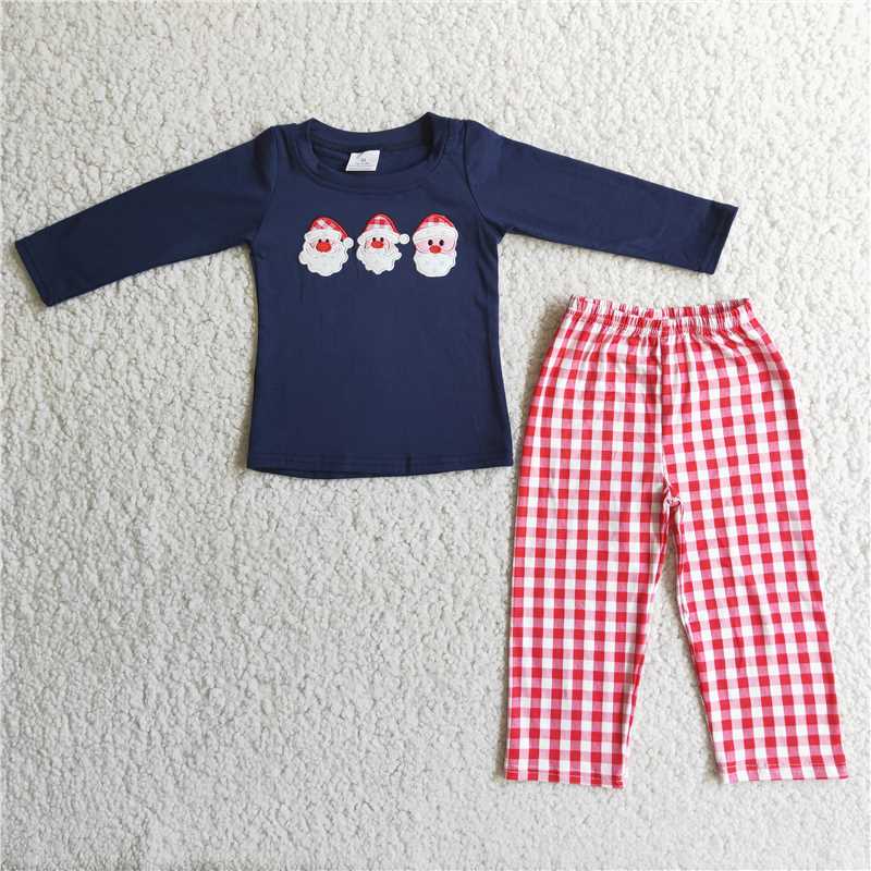 RTS NO MOQ 6 B7-39 6 A6-27  Boys and Girls Navy Blue Santa Claus Long Sleeve Suit