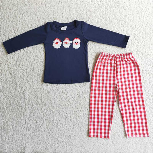SALES  NEW  Baby Boys Navy Red plaid pants Christmas santa sets