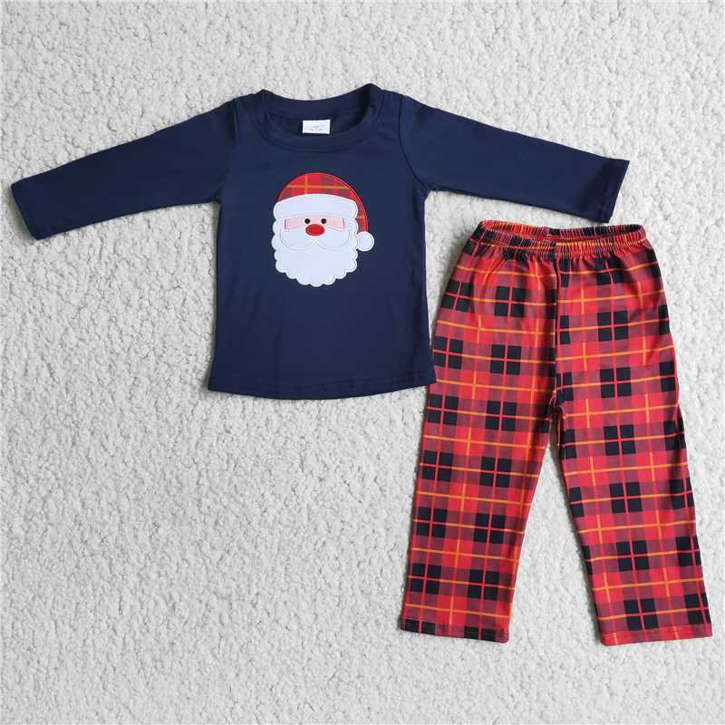 RTS NO MOQ 6 B3-37 6 C7-2 BLP0034  Red Plaid Santa Claus Long Sleeve Pants Suit