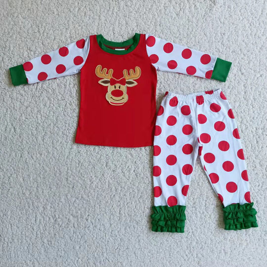 SALES  NEW Girls Reindeer Pajamas Set - Cute Embroidered Nightgown And Matching Cap for Holiday Sleepwear