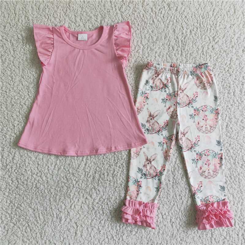 SALES NEW Baby Girls Easter Outfit Pink Tunic Top with Icing Detail Rabbit Print Legging Pants Clothing Set for Infants