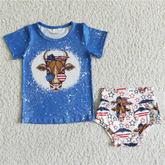 SALES  NEW Baby girls summer 4th of July cow bummie sets