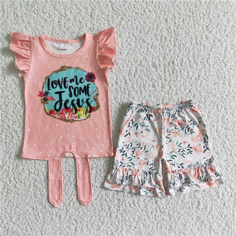 SALES  NEW Baby girls love me jesus floral shorts sets