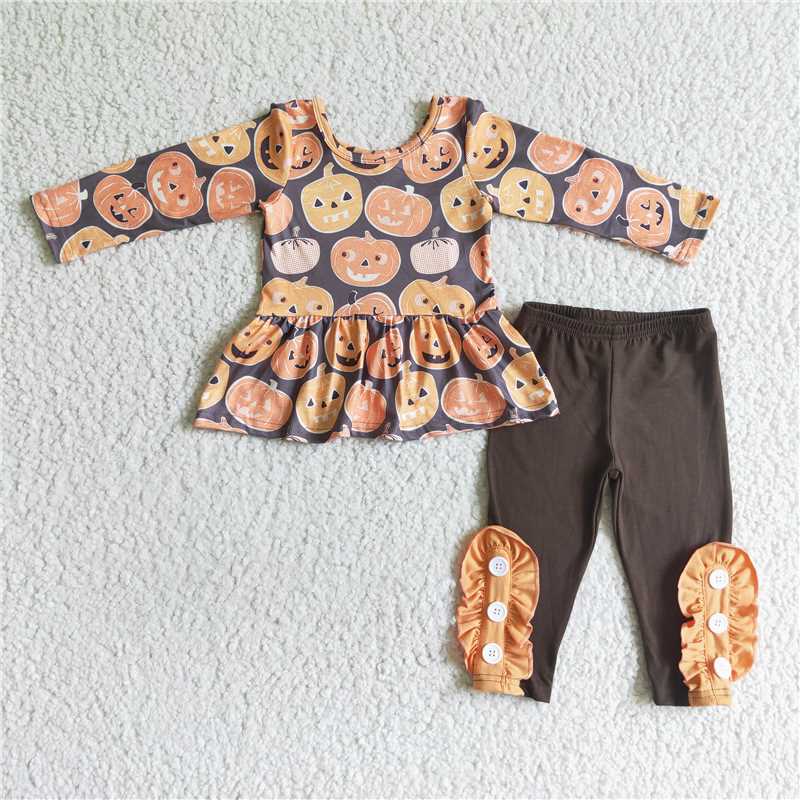 SALES  NEW  Sibling Baby Girls Long Sleeves Ghosts Bows Tunic Pants Halloween Clothes Sets