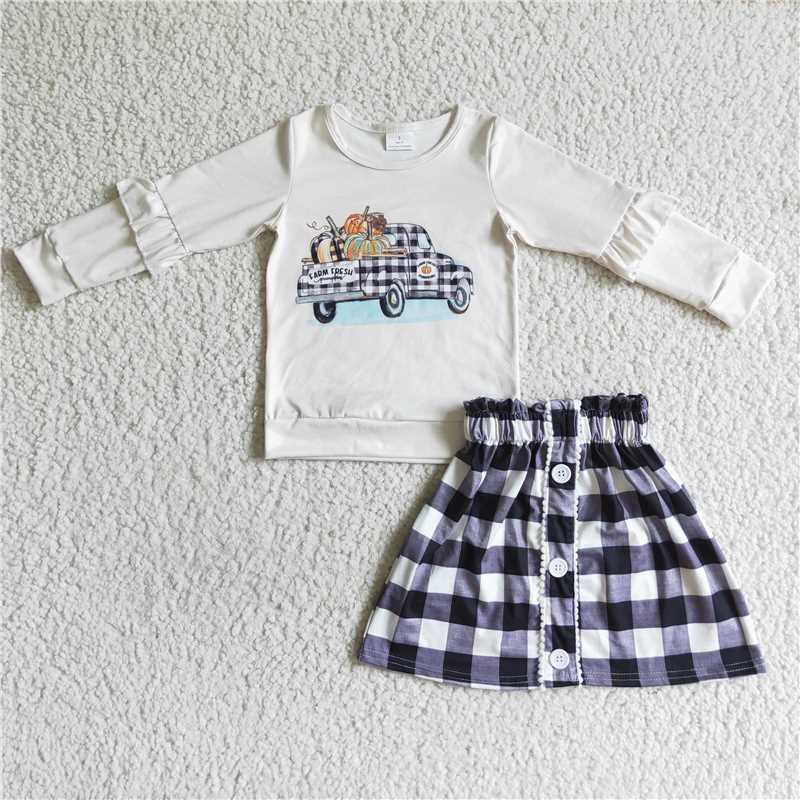 SALES  NEW  Baby girls fall pumpkin plaid skirts sets