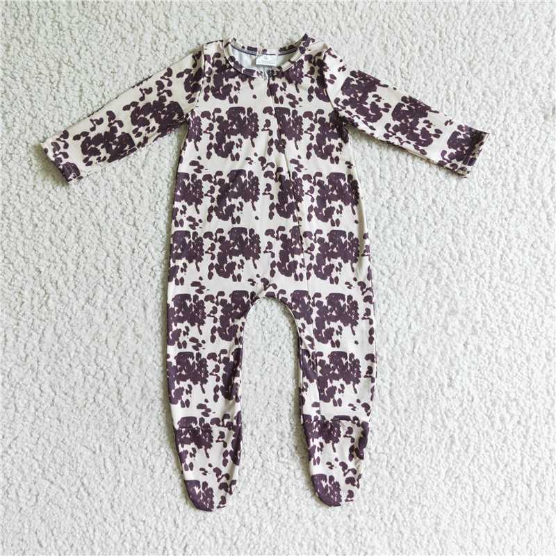 SALES  NEW  Sibling Promotion Baby Girls Boys Western Cow Footie Zip Rompers