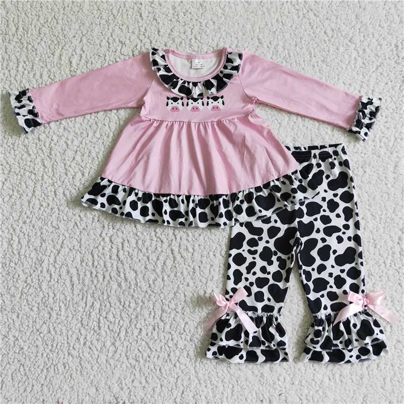 SALES  NEW Baby Girls Pink Cow Print Clothing Set Comfortable Cotton Pants Outfit for Infants