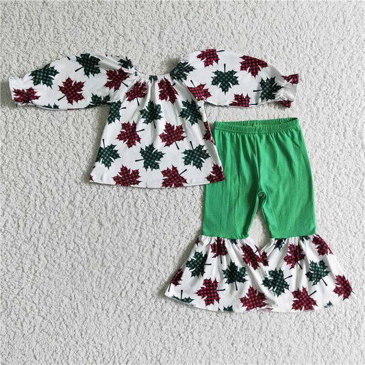 SALES  NEW   baby girls Christmas leaves bell pants sets