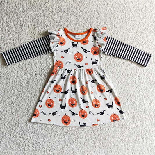 SALES  NEW Baby Girls Pumpkin Stripe Long Sleeve Dress Cute Infant Girl Outfit Autumn Fashionable Clothing