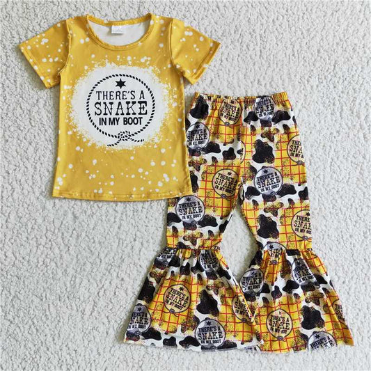 Cute Clothes GSPO0110 Baby Girls Yellow Bell Pants Clothes Sets