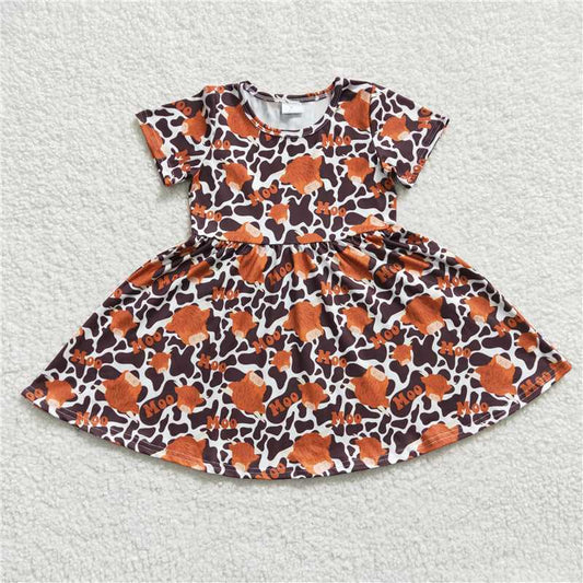 SALES NEW Baby Girls Highland Cow MOO Knee-Length Dress Cute Scottish Theme Clothing for Infants