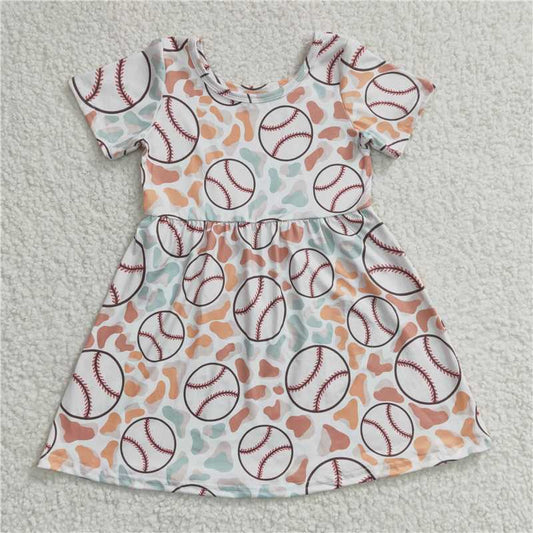 SALES NEW Baby Girls Baseball Short Sleeve Knee-Length Dresses Cute Soft Cotton Clothing for Little Girls