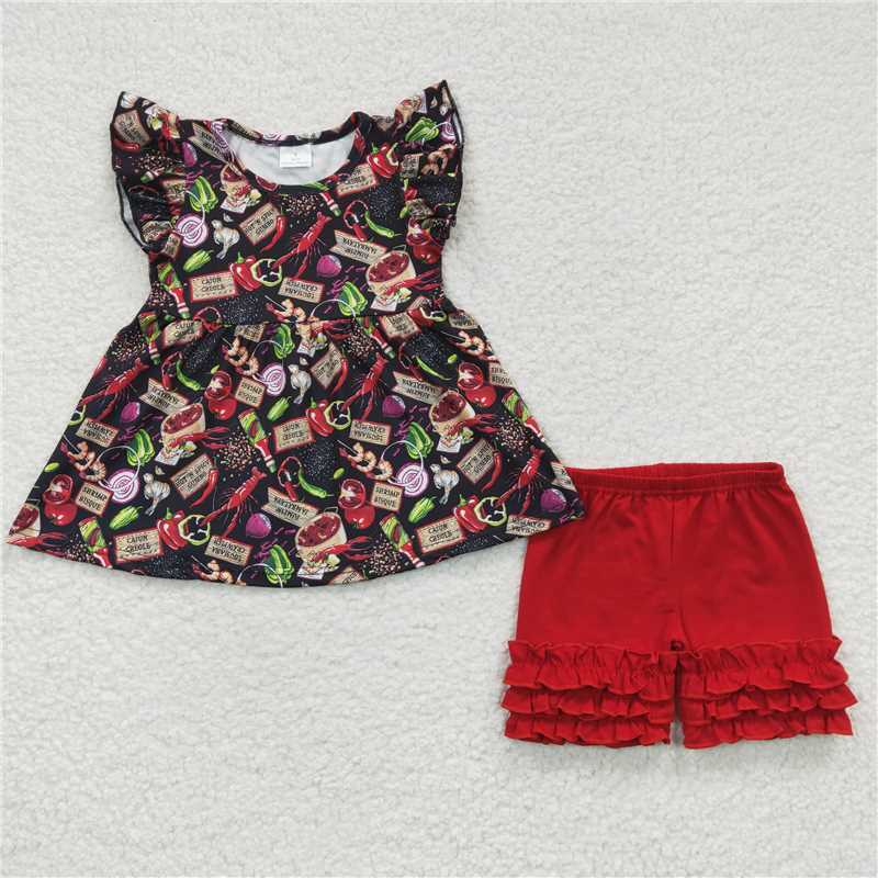 RTS NO MOQ Baby girl clothes Short Sleeve shorts Suit