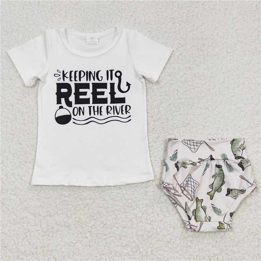 SALES  NEW  Baby Kids White Tops Fishing Bummie Sets