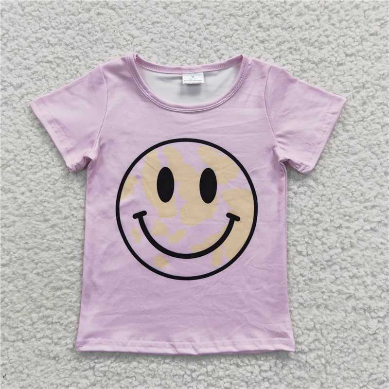 SALES NEW Lavender Baby Girls Short Sleeve Shirt Tops Soft Cotton Clothing for Little Girls Infant Smile Shirt