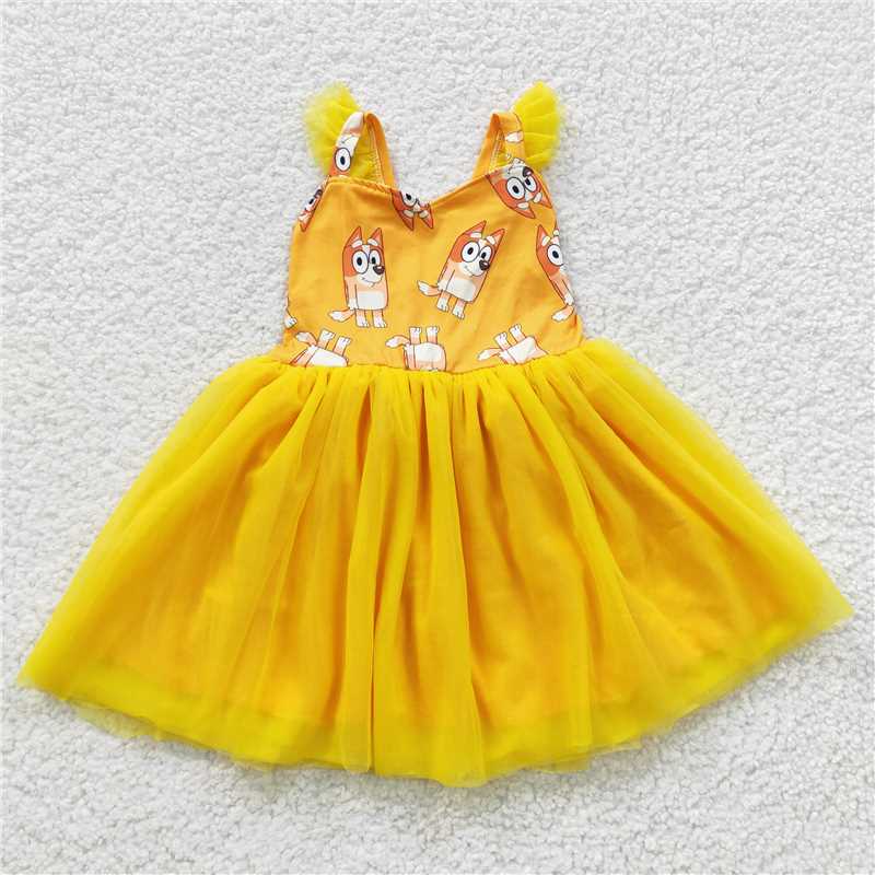 RTS NO MOQ Baby Girl Clothes Short-sleeved dress blue and orange color dress