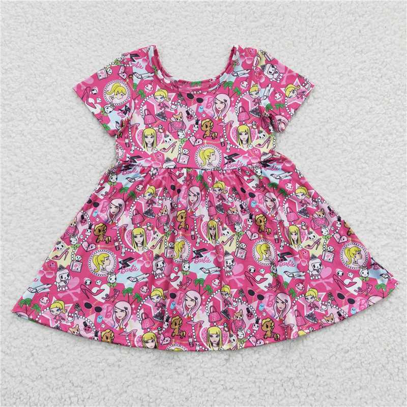 SALES NEW Baby Girls Pink Doll Knee-Length Dress Cute Infant Girl's Clothing Soft Cotton short sleeve dress