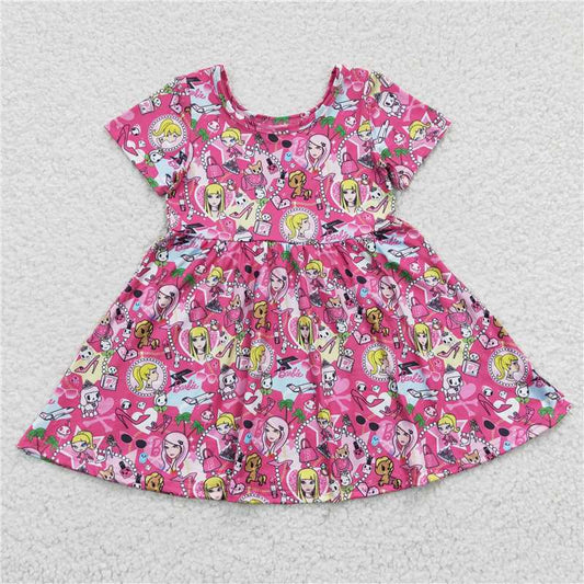 SALES NEW Baby Girls Pink Doll Knee-Length Dress Cute Infant Girl's Clothing Soft Cotton short sleeve dress