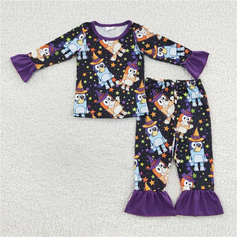 RTS NO MOQ purple and orange Character long sleeves and long pants pajama set
