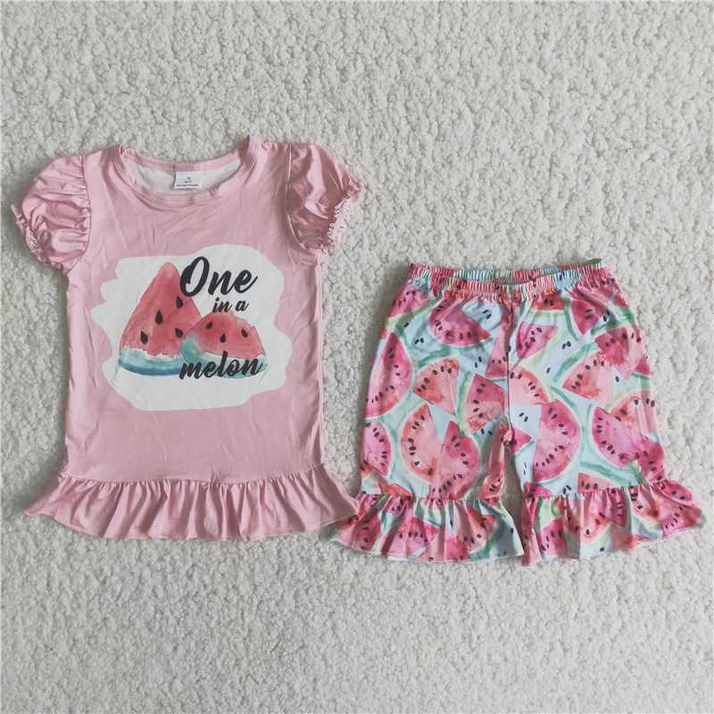 SALES  NEW Pink Watermelon exquisite ruffles Shorts sets