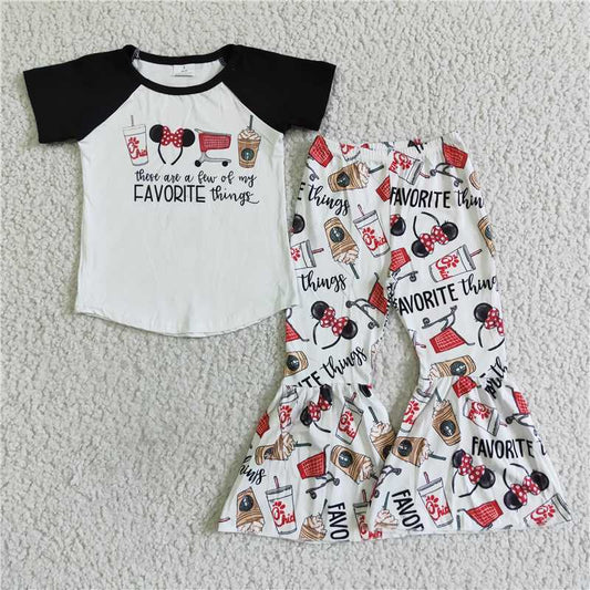 E9-5 SALES NEW Baby Girls Snacks Black Raglan Top Bell Bottom Pants Set Cute Outfit for Infants Comfortable