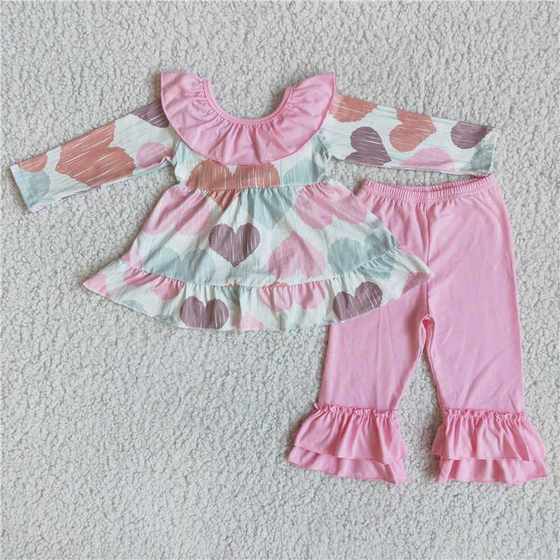 RTS NO MOQ（In Stock ) 6 B6-24 Valentine's Day love heart top pink pants set