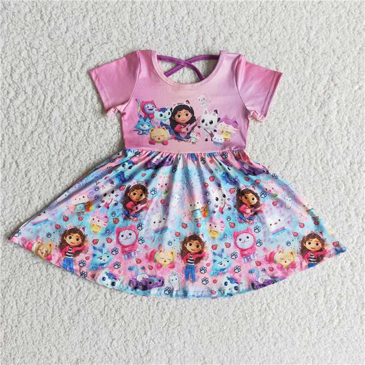 Cute Clothes B1-3 Baby Girls summer Pink Short-Sleeved Knee-Length Dress