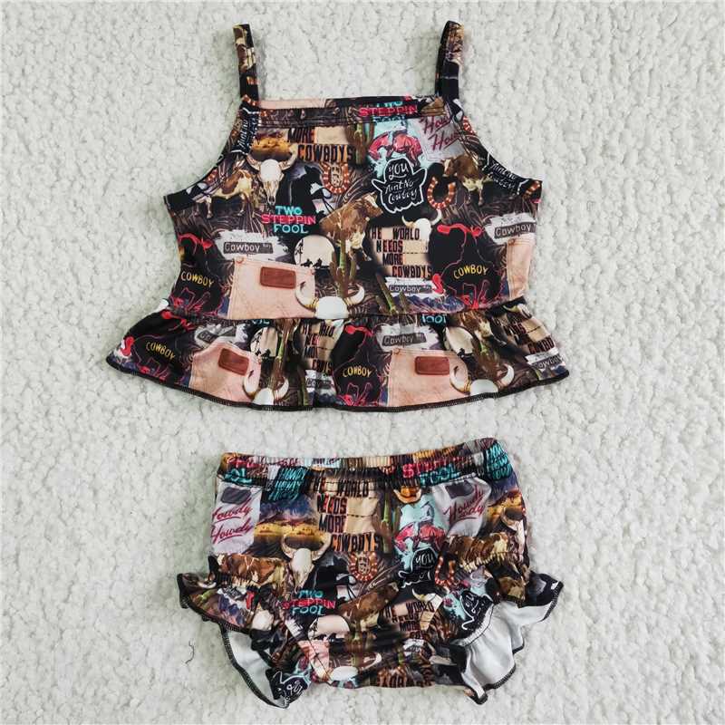 SALES  NEW  Baby girls western ruffle bummie summer sets